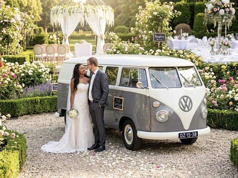 Mooie muisgrijze Volkswagen T1 spijlbus met klein achterraampje