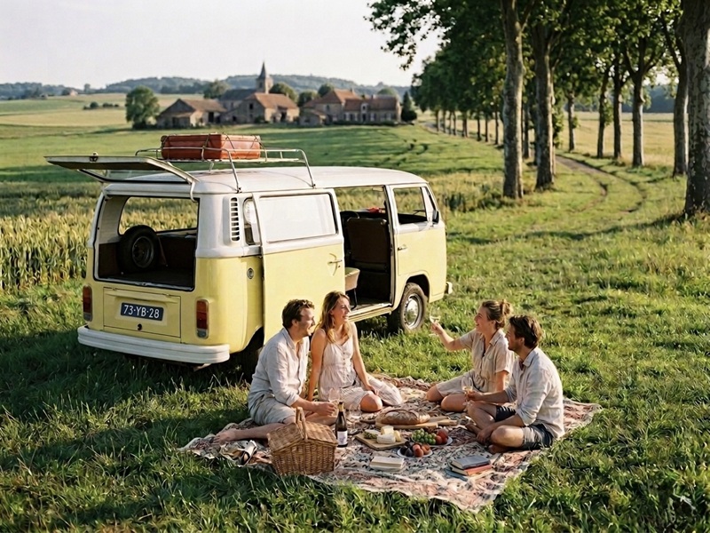 geel vintage vw busje picknick toeren