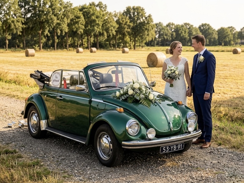 kever cabrio groen trouwauto