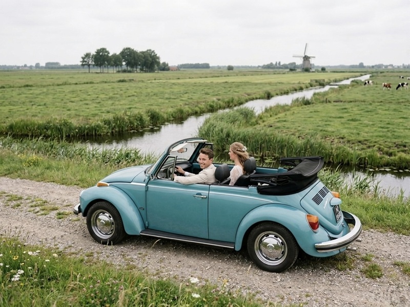 blauw kever cabrio bruiloft trouwen